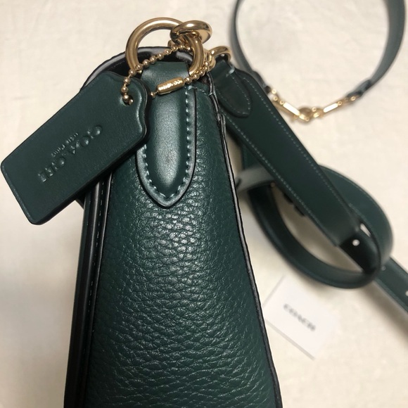 Coach flap shoulder bag with extra shorter handle in dark green - Picture 3 of 9